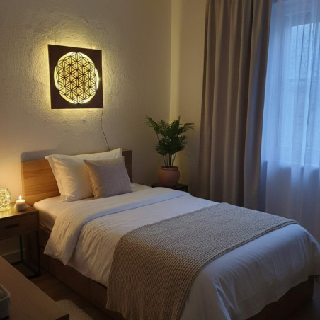 Hinterleuchtetes Holzbild „Blume des Lebens“ – LED-Mandala-Wanddekoration | MONEN