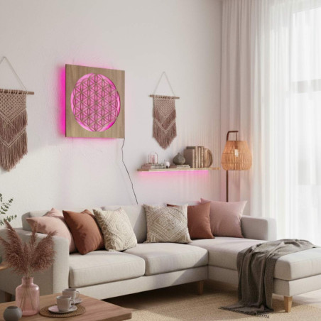 Hinterleuchtetes Holzmandala – Innendekoration, entspannendes Licht und handgeschnitztes Ornament.