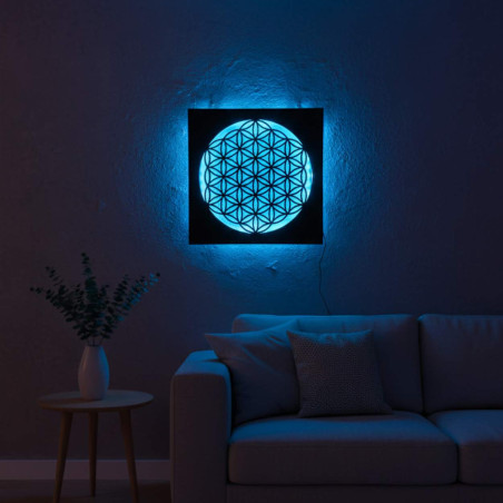 Mandala aus Holz mit LED-Hintergrundbeleuchtung – ideal als Tischdekoration oder Geschenk für Harmonieliebhaber.