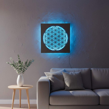 Hinterleuchtetes Holzmandala – Innendekoration, entspannendes Licht und handgeschnitztes Ornament.