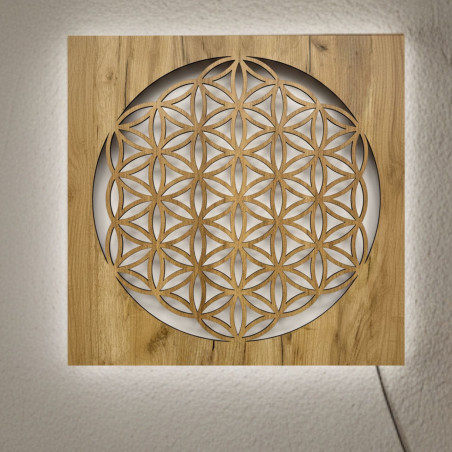 Hinterleuchtetes Holzbild „Blume des Lebens“ – LED-Mandala-Wanddekoration | MONEN