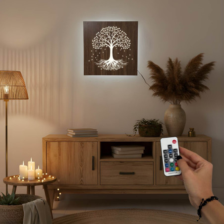 LED-Holzbild „Baum des Lebens“ mit farbenfroher RGB-Hintergrundbeleuchtung