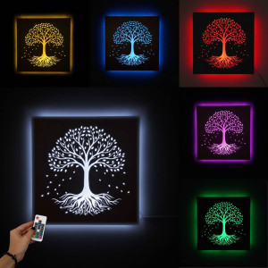 LED-Holzbild „Baum des Lebens“ mit farbenfroher RGB-Hintergrundbeleuchtung 2