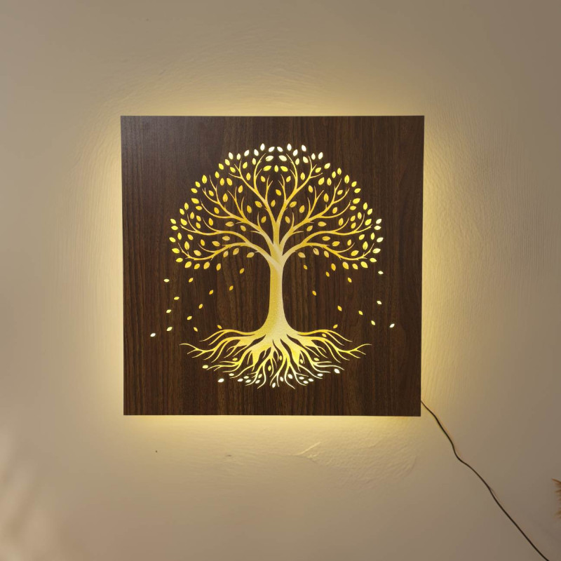 Lebensbaum aus Holz mit LED-Beleuchtung und Fernbedienung