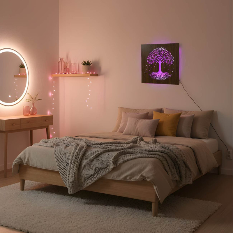 Lebensbaum aus Holz mit LED-Beleuchtung und Fernbedienung