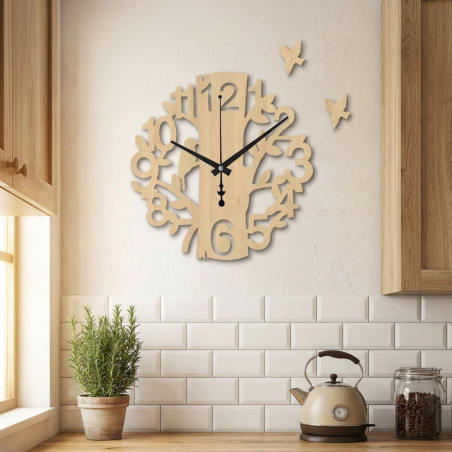 Wanduhr aus Holz mit Vogelmotiv | Designer-Wanduhr