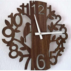 Wanduhr aus Holz, Lebensbaum mit Vogel | HELFERN 2
