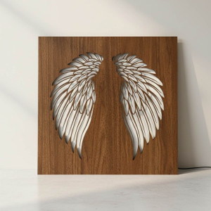 Hinterleuchtetes Holzbild mit LED-Beleuchtung – Engelsflügel an der Wand 2