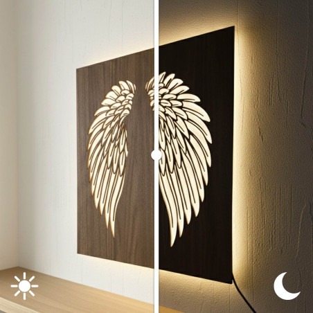 Engelsflügel an der Wand, hinterleuchtetes LED-Bild
