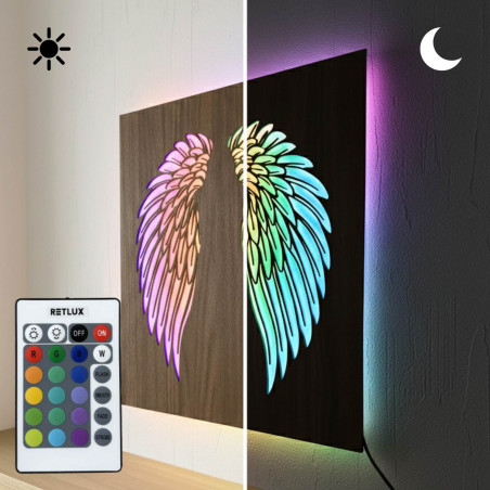Hinterleuchtetes LED-Bild aus Holz – Engelsflügel an der Wand – MULO