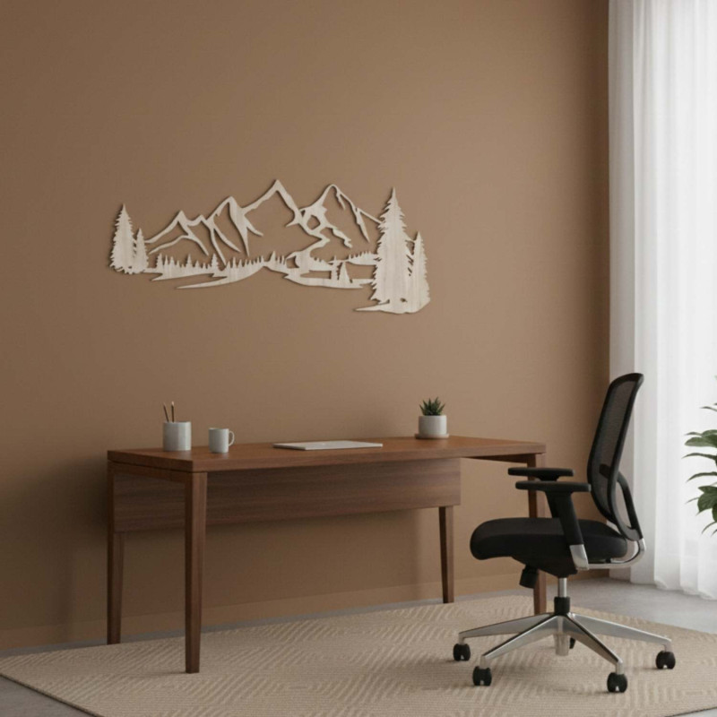 Holzdekoration aus Sonoma-Eiche, modernes Holzbild mit Bergen und Waldmotiven zur Dekoration des Wohnzimmers