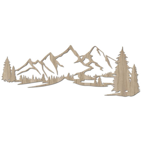 Holzdekoration aus Sonoma-Eiche, modernes Holzbild mit Bergen und Waldmotiven zur Dekoration des Wohnzimmers