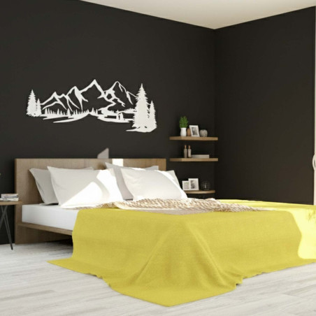 Weiße Holzdekoration, modernes Holzbild mit Berg- und Waldmotiv zur Dekoration des Wohnzimmers