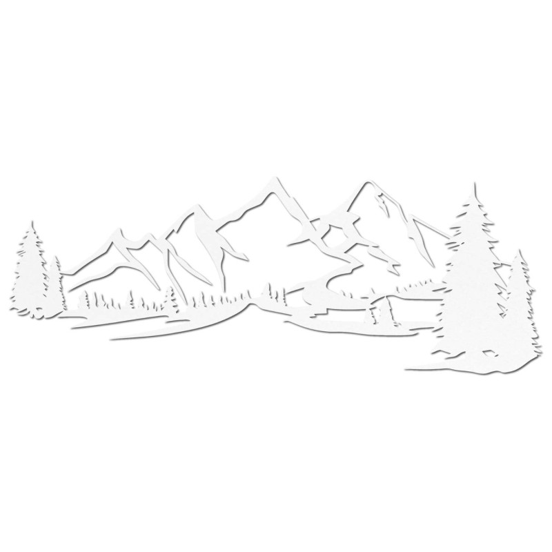 Weiße Holzdekoration, modernes Holzbild mit Berg- und Waldmotiv zur Dekoration des Wohnzimmers