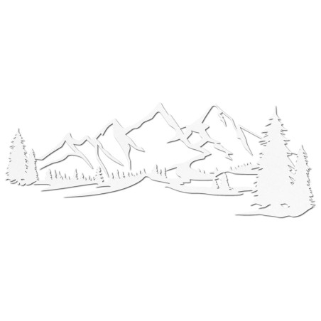 Weiße Holzdekoration, modernes Holzbild mit Berg- und Waldmotiv zur Dekoration des Wohnzimmers