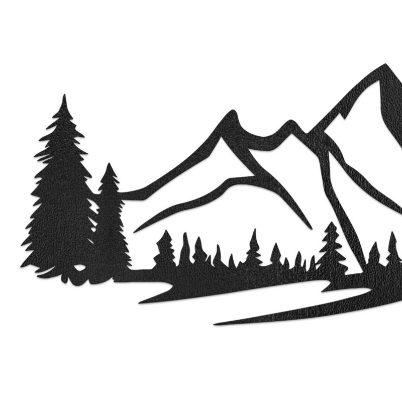 Schwarze Holzdekoration, modernes Holzbild mit Berg- und Waldmotiv zur Dekoration des Wohnzimmers