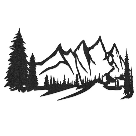 Schwarze Holzdekoration, modernes Holzbild mit Berg- und Waldmotiv zur Dekoration des Wohnzimmers