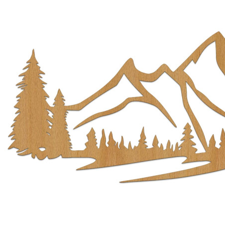 Dekoration: Eiche, Design-Holzwandpaneel mit Berglandschaft und Wald