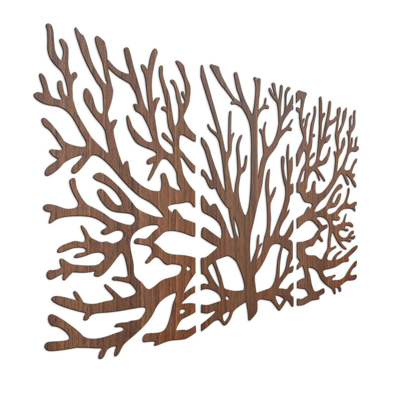Modernes dreiteiliges Holzbild mit Baum- und Lebensblumenmotiv