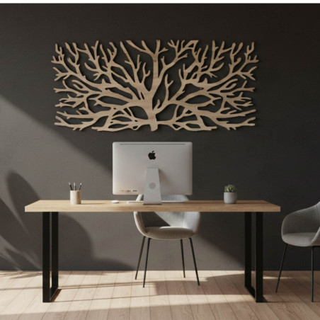 Modernes dreiteiliges Holzbild mit Baum- und Lebensblumenmotiv