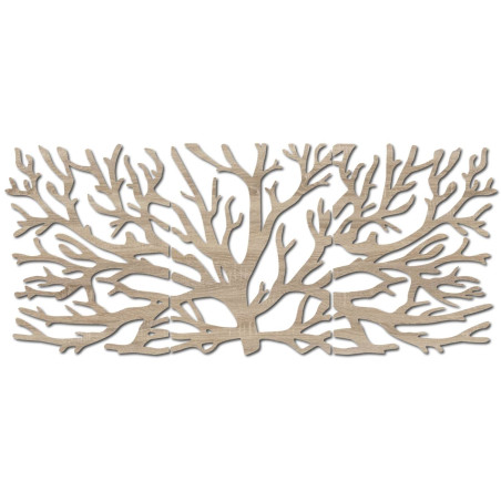 Modernes dreiteiliges Holzbild mit Baum- und Lebensblumenmotiv