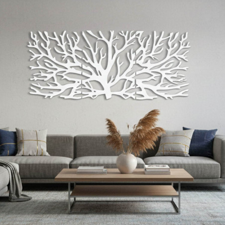 Modernes dreiteiliges Holzbild mit Baum- und Lebensblumenmotiv