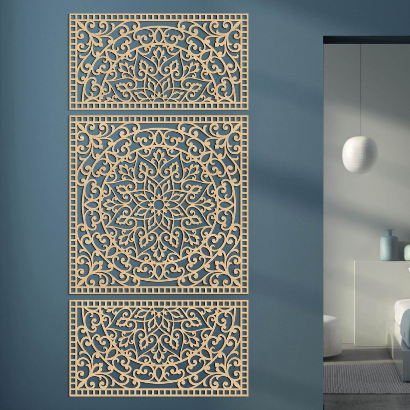 Dreiteiliges Holzmandala – eine moderne Dekoration für jedes Interieur