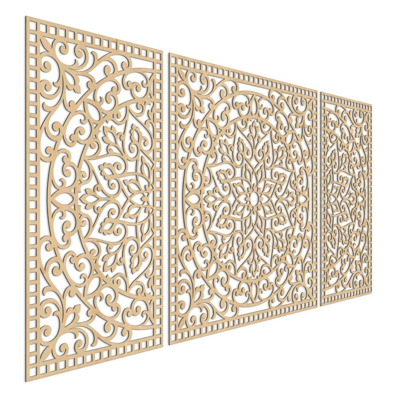 Dreiteiliges Holzmandala – eine moderne Dekoration für jedes Interieur