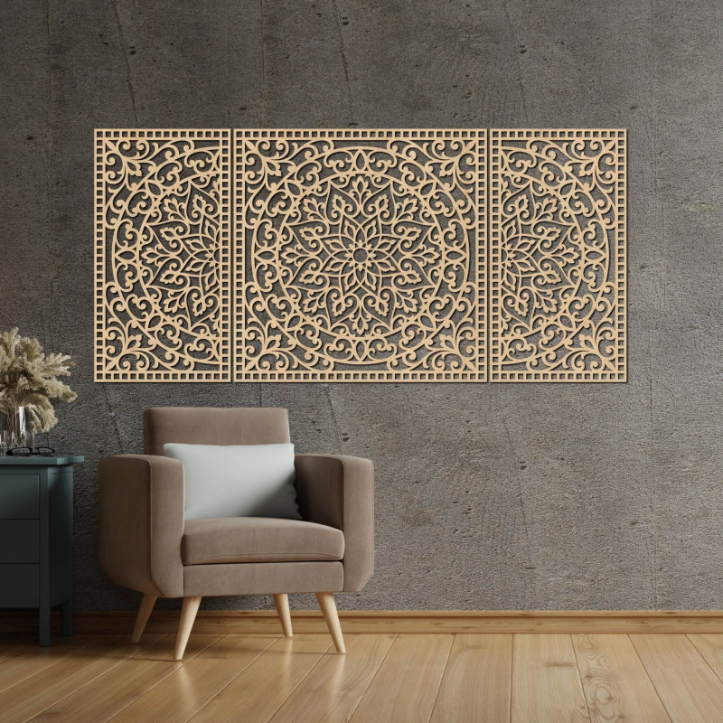 Dreiteiliges Holzmandala – eine moderne Dekoration für jedes Interieur