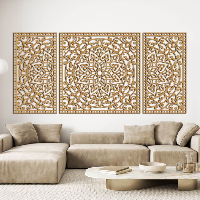 Mandala aus Holz mit feinen Details für Ausgeglichenheit und positive Energie