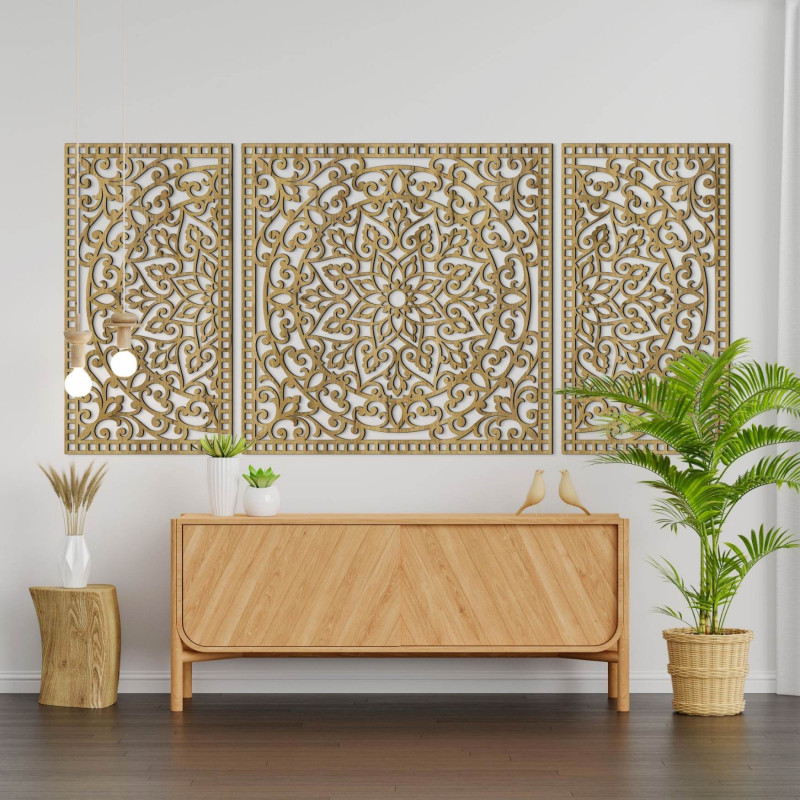 Mandala aus Holz mit feinen Details für Ausgeglichenheit und positive Energie