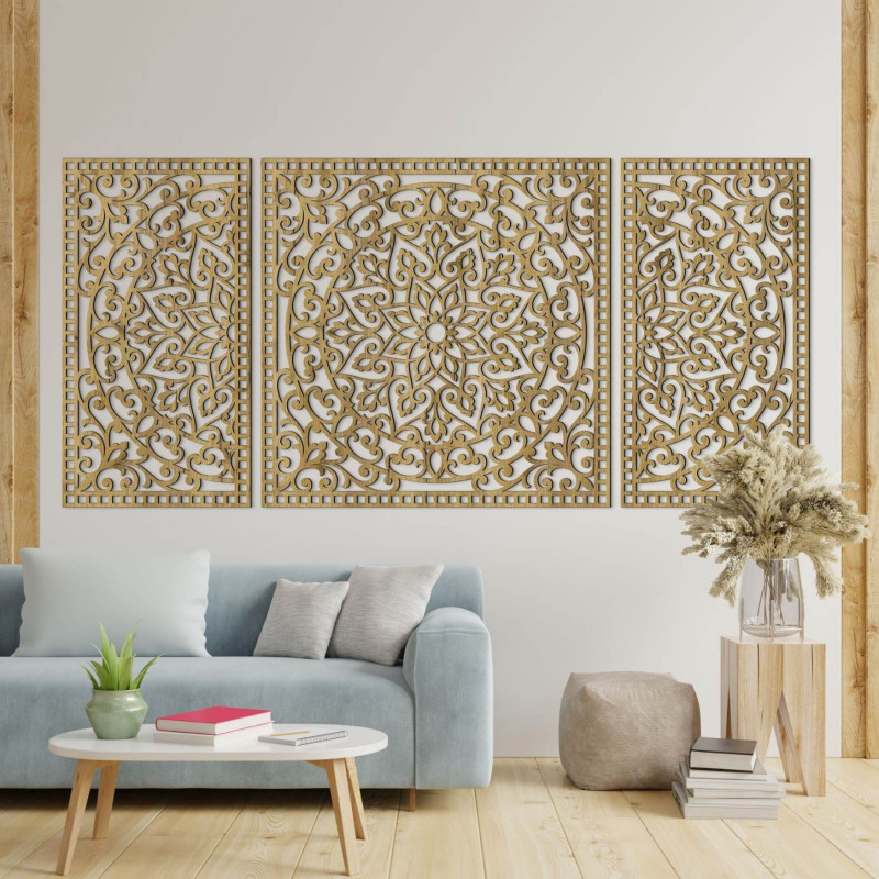 Mandala aus Holz mit feinen Details für Ausgeglichenheit und positive Energie