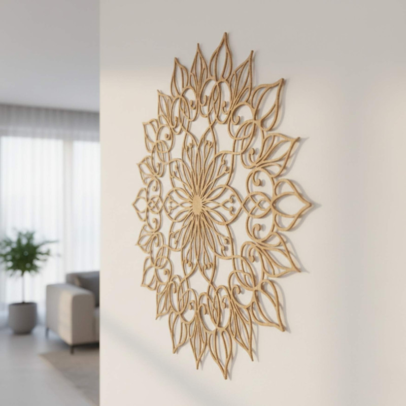 Handgefertigte Mandala-Holzfigur: Blume des Lebens