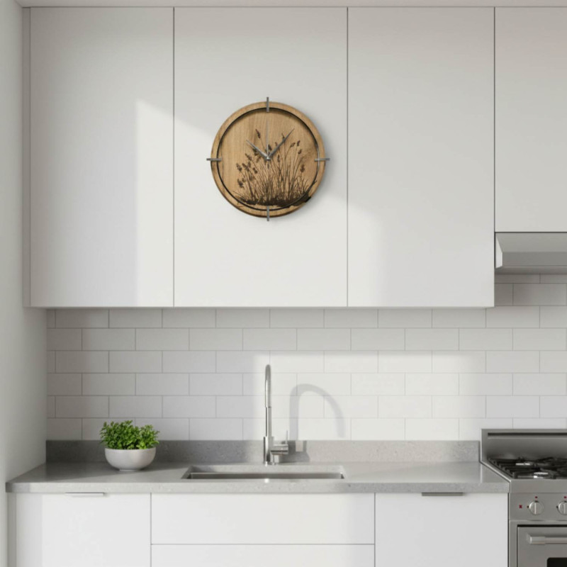 Runde Holzuhr mit natürlichem Muster