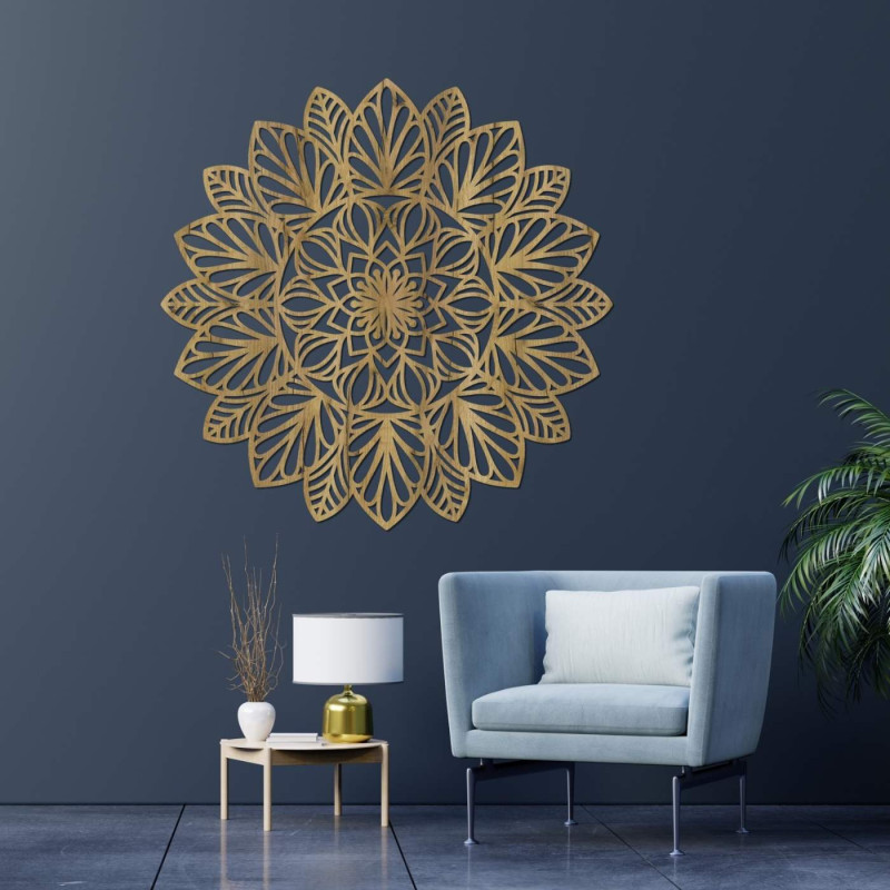 Hölzernes Mandala an der Wand – LOTUS