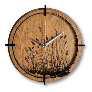 Wanduhr aus Holz, Wiesengras | Eiche 2