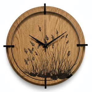 Wanduhr aus Holz, Wiesengras | Eiche