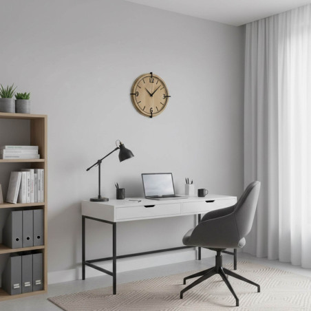 Elegante Wanduhr mit 3D-Zahlen, natürlicher Holzmaserung und modernem Look.