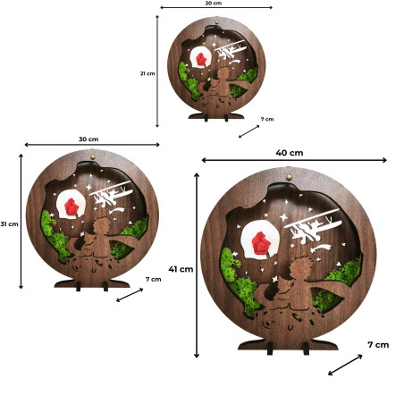 LED-Dekoration „Kleiner Prinz mit Flugzeug“ | Wenge-Walnuss