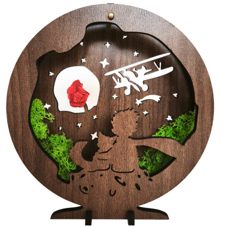 LED-Dekoration „Kleiner Prinz mit Flugzeug“ | Wenge-Walnuss