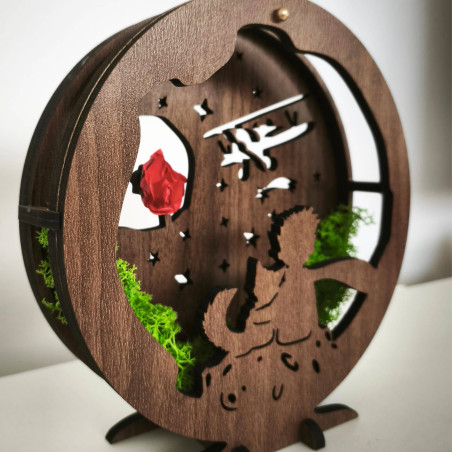 LED-Dekoration „Kleiner Prinz mit Flugzeug“ | Wenge-Walnuss