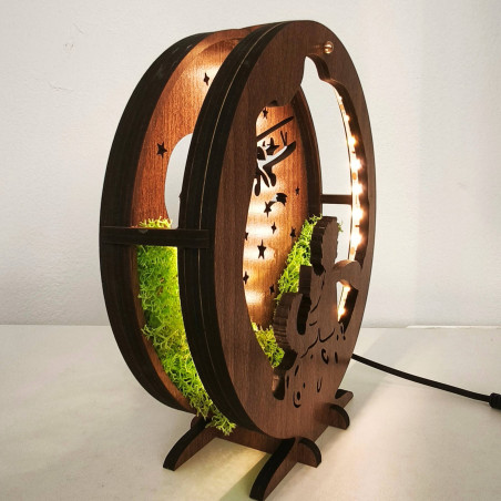 LED-Dekoration „Kleiner Prinz mit Flugzeug“ | Wenge-Walnuss