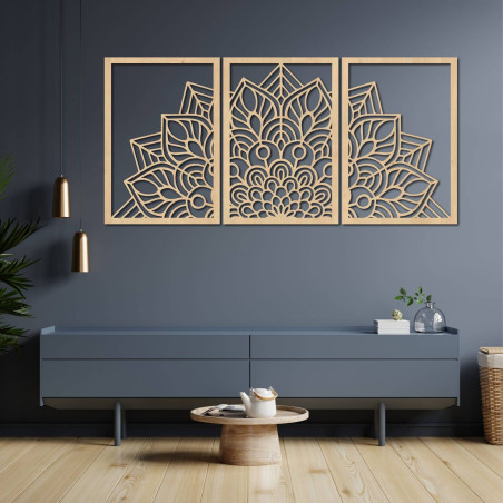 Moderne schwarze Mandala- und Holzuhr: Stilvolle Harmonie für Ihr Zuhause.