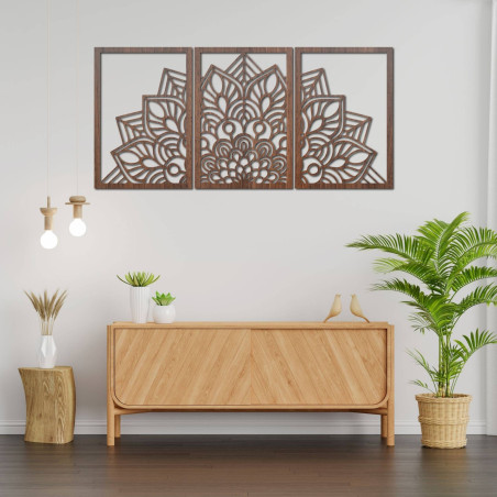 Moderne schwarze Mandala- und Holzuhr: Stilvolle Harmonie für Ihr Zuhause.