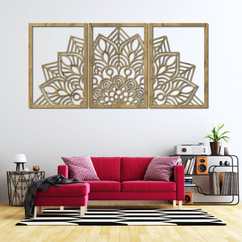 Harmonische schwarze Mandala- und Holzuhr. Eine perfekte Ergänzung für jeden Raum.