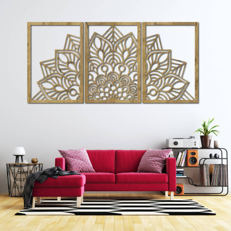 Harmonische schwarze Mandala- und Holzuhr. Eine perfekte Ergänzung für jeden Raum.