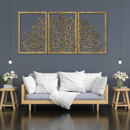 Harmonische schwarze Mandala- und Holzuhr. Eine perfekte Ergänzung für jeden Raum.