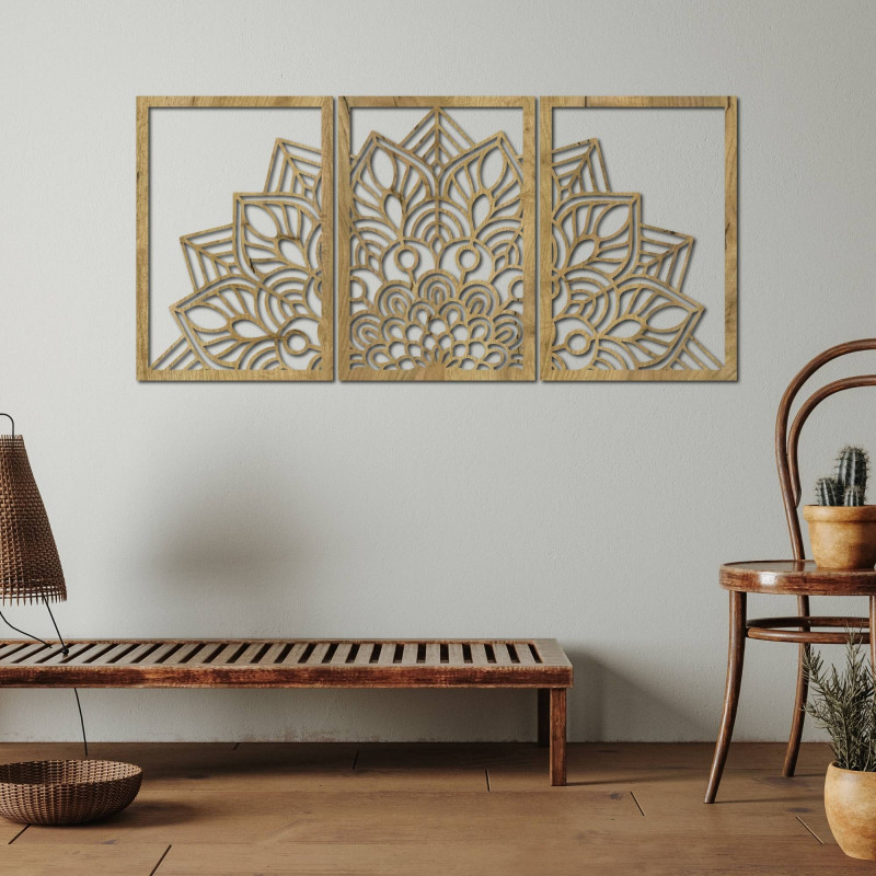 Harmonische schwarze Mandala- und Holzuhr. Eine perfekte Ergänzung für jeden Raum.