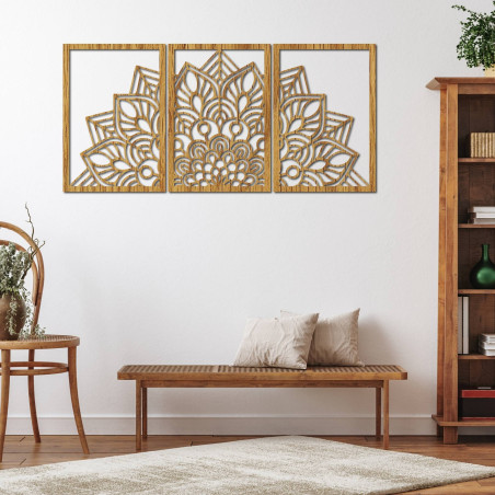 Harmonische schwarze Mandala- und Holzuhr. Eine perfekte Ergänzung für jeden Raum.