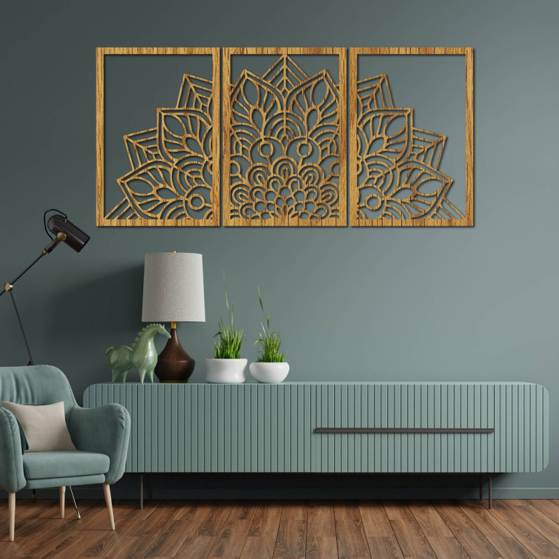 Harmonische schwarze Mandala- und Holzuhr. Eine perfekte Ergänzung für jeden Raum.